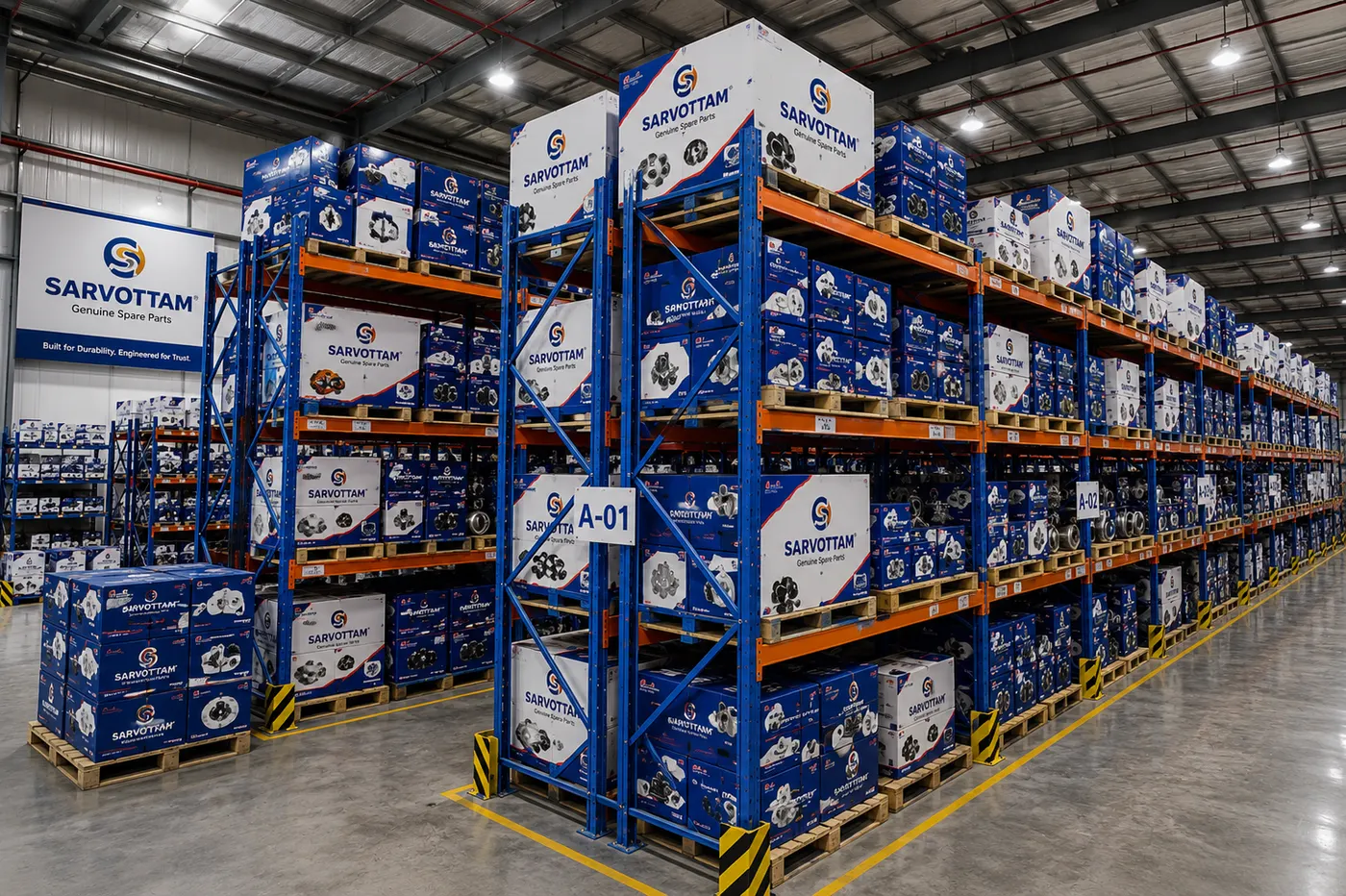 Sarvottam warehouse racking aisles A-01 and A-02